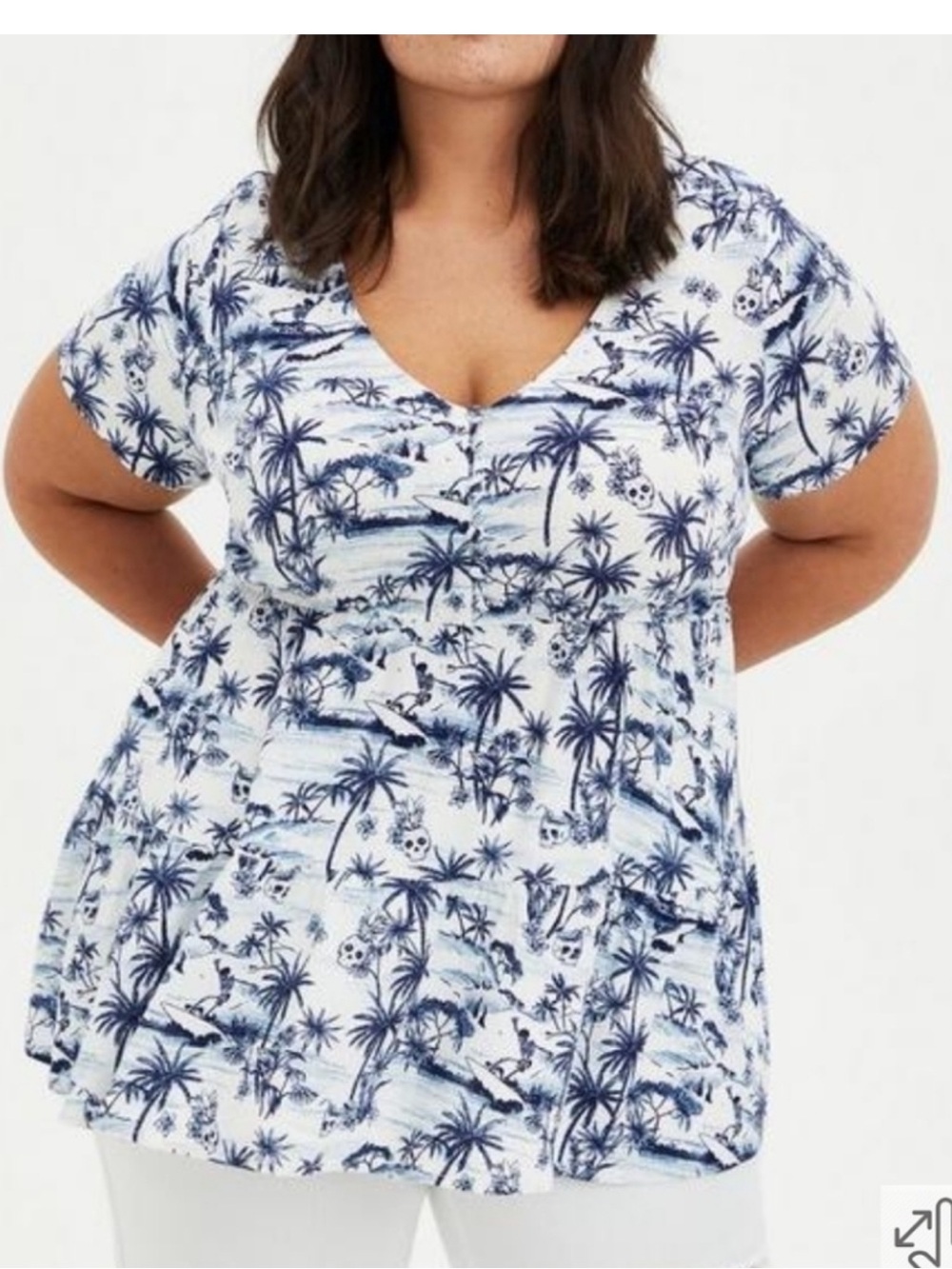 Torrid Tropical Skull Slub Babydoll Flutter Sleeve Top Size 1X